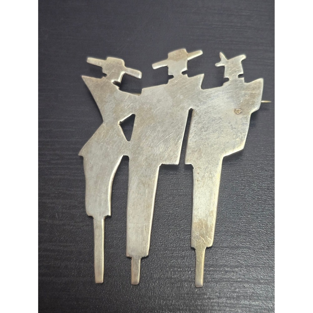 Signed 925 Mexico Sterling Silver Brooch 3 Ladies in Hats